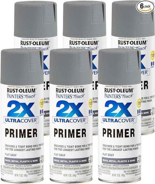 -Oleum 334017-6PK Painter's Touch 2X Ultra Cover Spray Primer, 12 oz, Flat Gray, 6 Pack