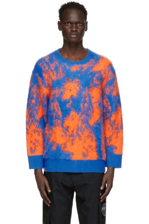 Blue & Orange Faux-Mohair Sweater