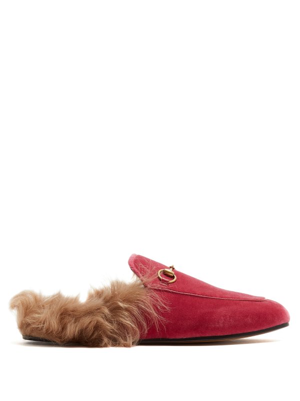 Princetown shearling-lined velvet loafers