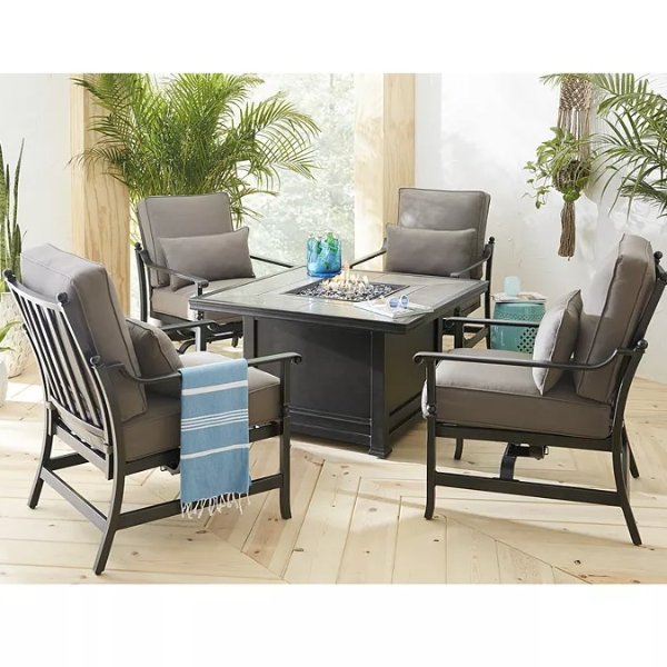 CLOSEOUT! Amsterdam Outdoor 5-Pc. Chat Set (1 Fire Pit & 4 Rocker Club Chairs), Created for Macy's