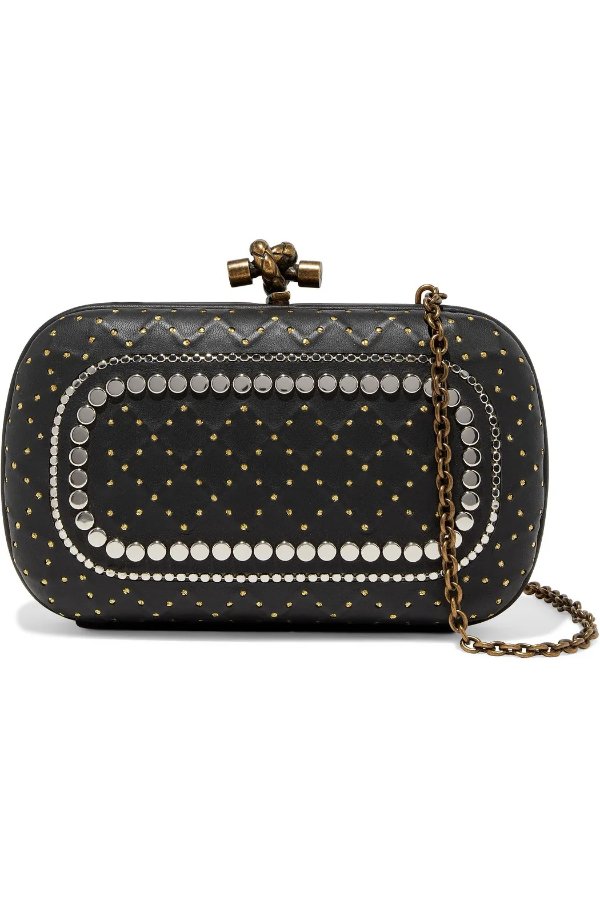 Knot embellished leather clutch