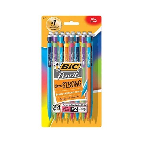 Xtra-Strong Mechanical Pencil, Colorful Barrel, Thick Point (0.9mm), 24-Count