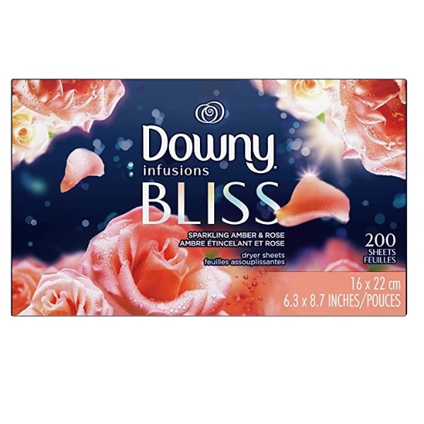 Infusions Fabric Softener Dryer Sheets, Bliss, Sparkling Amber & Rose, 200 count