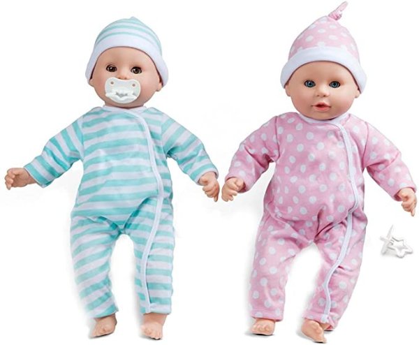 Melissa & Doug Mine to Love Twins Luke & Lucy 15” Light Skin-Tone Boy and Girl Baby Dolls with Rompers, Caps, Pacifiers
