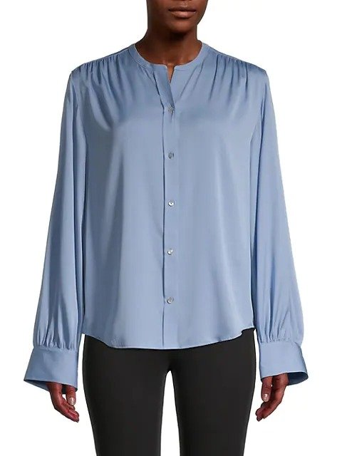 Button-Front Stretch-Silk Top