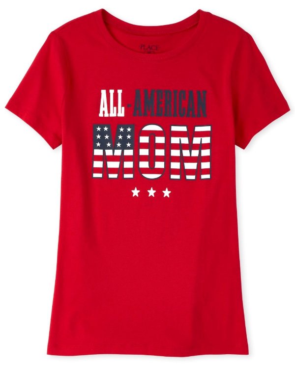 Womens Matching Family Americana Short Sleeve 'All American Mom' Graphic Tee