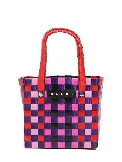 Color block woven basket bag w/ logo