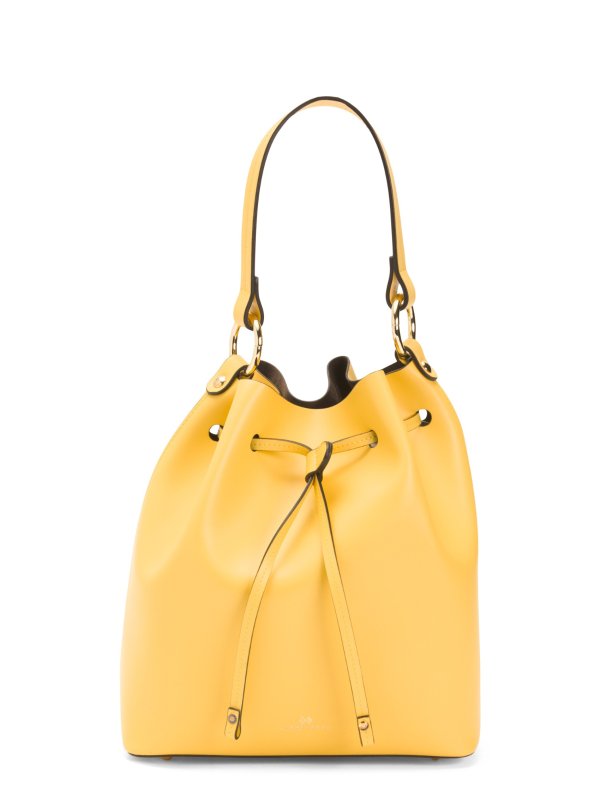 Made In Italy Leather Drawstring Bucket Bag