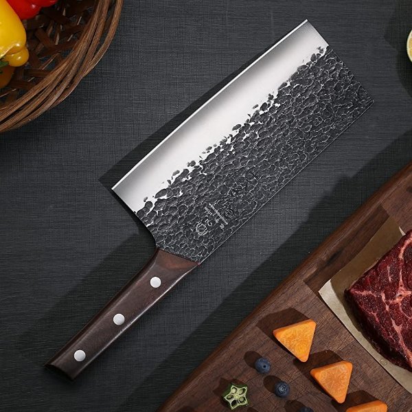 8 Inch Forged Professional Chef Cleaver Vegetable Knife High Carbon Steel with Sturdy Rosewood Handle for Daily Basis