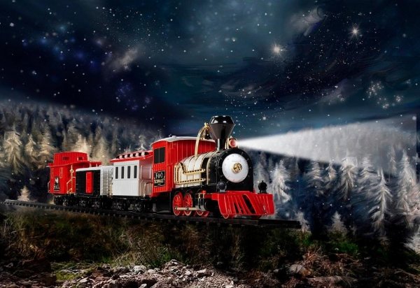 - 34-Piece Motorized Train Set - Black/Red/White