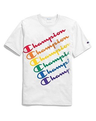 Exclusive Champion Life® Pride Tee, Repeating Rainbow Logo