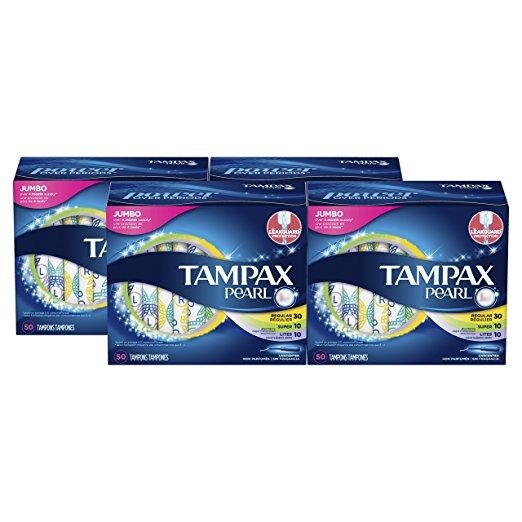 Pearl Plastic Tampons, Triplepack, Light/Regular/Super Absorbency, Unscented, 50 Count, 4 Boxes, (Total 200 Count)