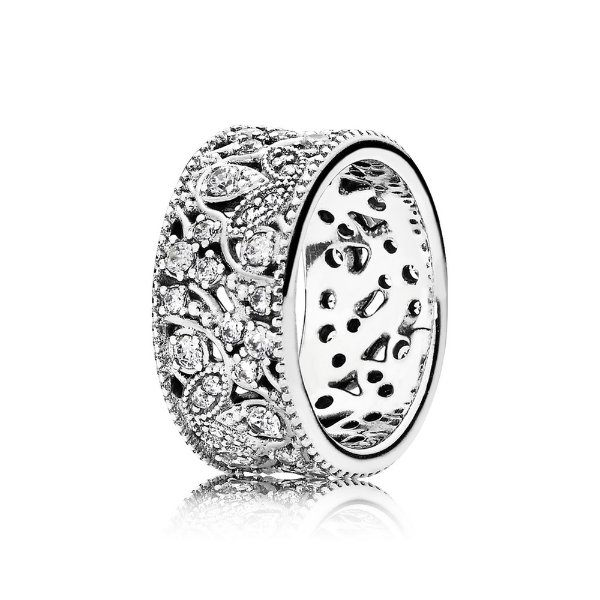Shimmering Leaves Ring, Clear CZ