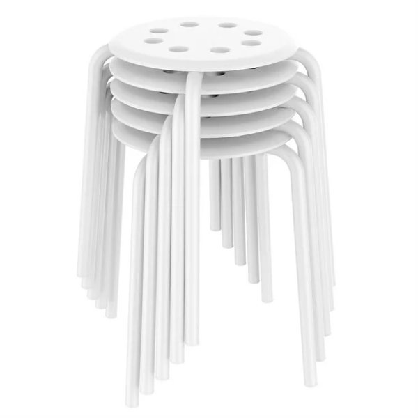 Pack of 5 Round Plastic Stack Stools Bar Stools, White