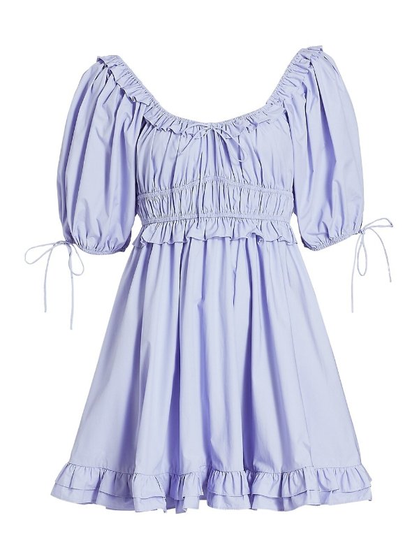 Danielle Smocked Puff-Sleeve Cotton Minidress