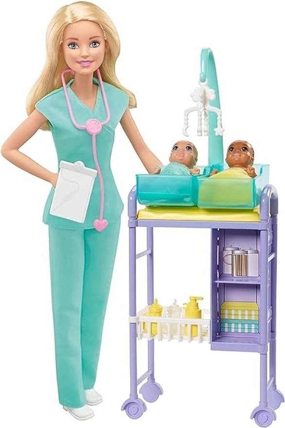 Baby Doctor Playset with Blonde Doll, 2 Infant Dolls, Exam Table and Accessories, Stethoscope, Chart and Mobile for Ages 3 and Up
