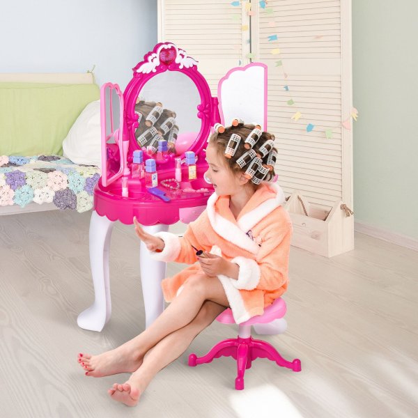 Vanity Setup Table with Remote Control Mirror and Lights, Pink