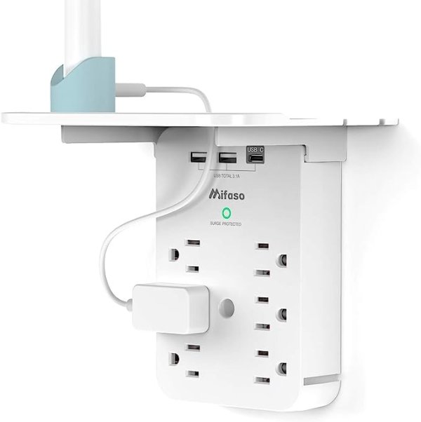 Surge Protector 6 AC Outlets Multi Plug Outlet with Shelf