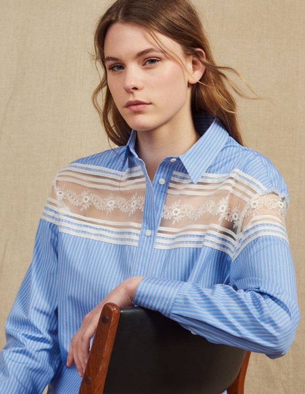 Striped Shirt With Lace Inset