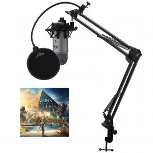 Blue Yeti USB Microphone (Gray) Origins Bundle w/ Knox Studio Stand, Shock Mount & Pop Filter