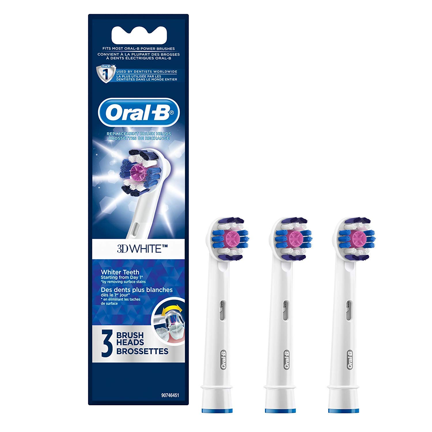 Oral-B 3D白色电动牙刷替换刷头笔芯，3支