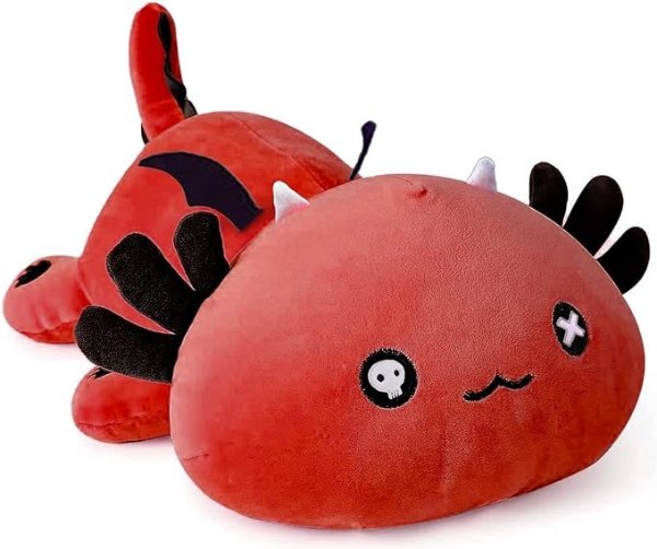 Cute Axolotl Plush, Soft Stuffed Animal Bat Salamander Plush Pillow, Kawaii Plushie Toy for Kids (Red Axolotl A, 13")