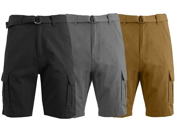 by Harvic Men's Classic Belted Cotton Cargo Shorts 3-Pack