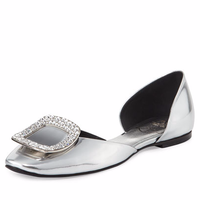 Ballerine Chips Strass d'Orsay Flat, Mirrored Silver