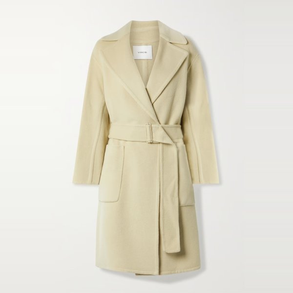 Belted brushed wool-blend coat