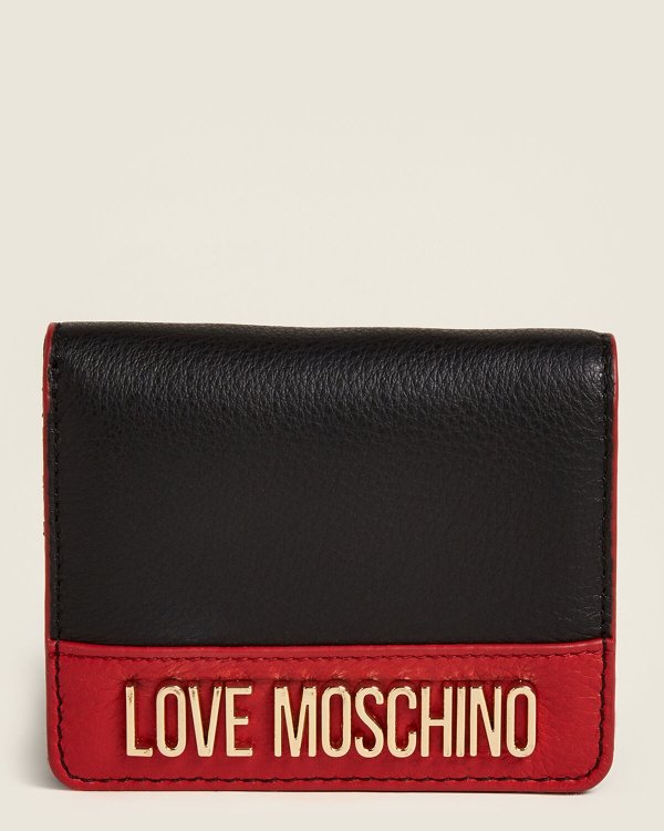 Black & Red Logo Leather Snap Wallet