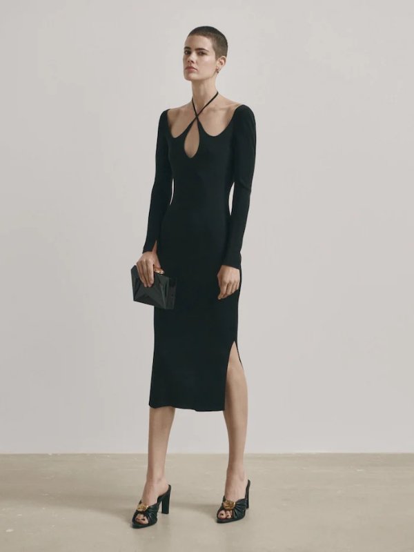 Knit dress with cut-out and straps - Studio - Massimo Dutti