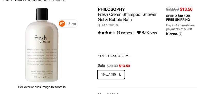 Fresh Cream Shampoo, Shower Gel &amp; Bubble Bath - philosophy | Sephora 多用洗护