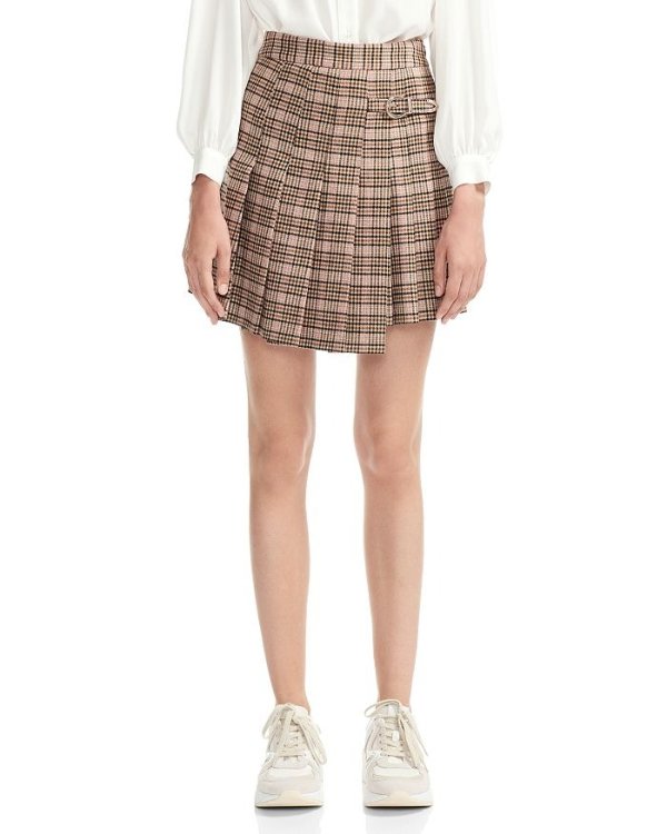 Jilo Asymmetric Pleated Plaid Skirt