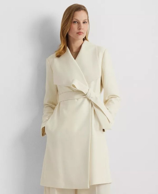 Women's Crepe Belted Wrap Coat
