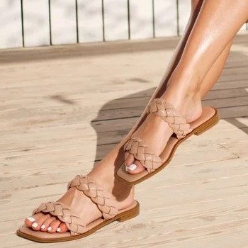 Two Straps Square Toe Braided Flat Sandals