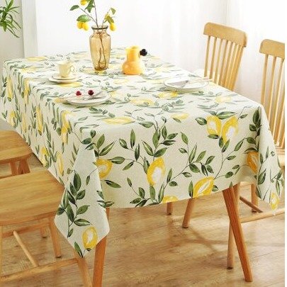 Lemon & Leaf Pattern Waterproof Tablecloth, PVC Table Cover For Dining Room