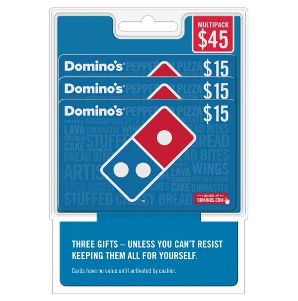 Domino's $15电子礼卡限时优惠，3张共$45