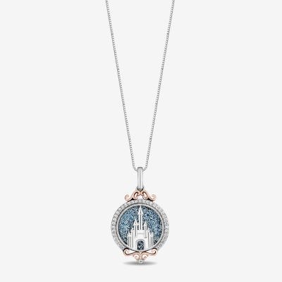 100th Anniversary Collector's Edition Enchanted Disney Fine Jewelry Womens 1/8 CT. T.W. Genuine White Diamond 14K Gold Over Silver Sterling Silver Princess Pendant Necklace