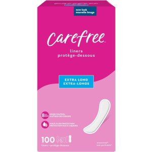 CarefreePanty Liners, Extra Long Liners, Unwrapped, Unscented, 100ct