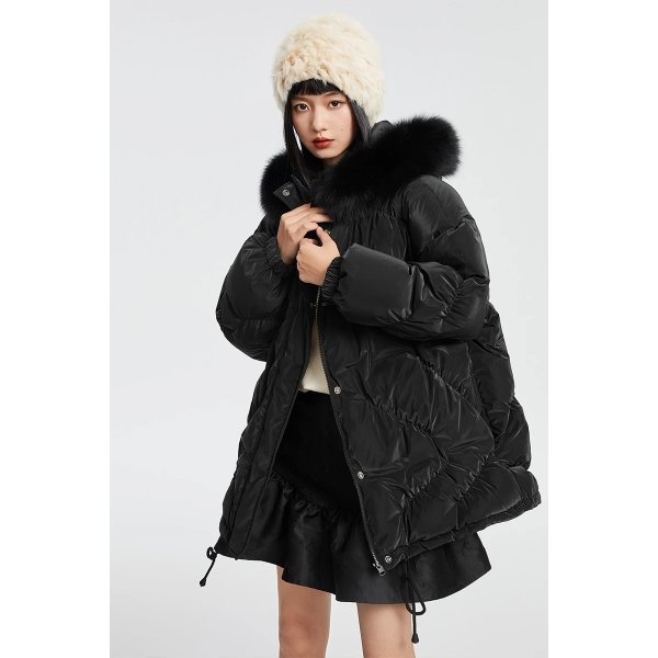 Solid Parka Fur Collar Puffer Jacket | Peacebird Women Fashion
