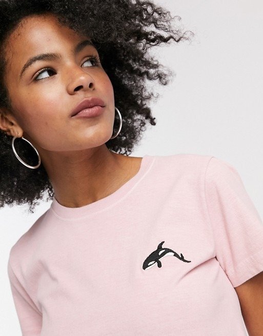 t-shirt with whale motif in pink | ASOS