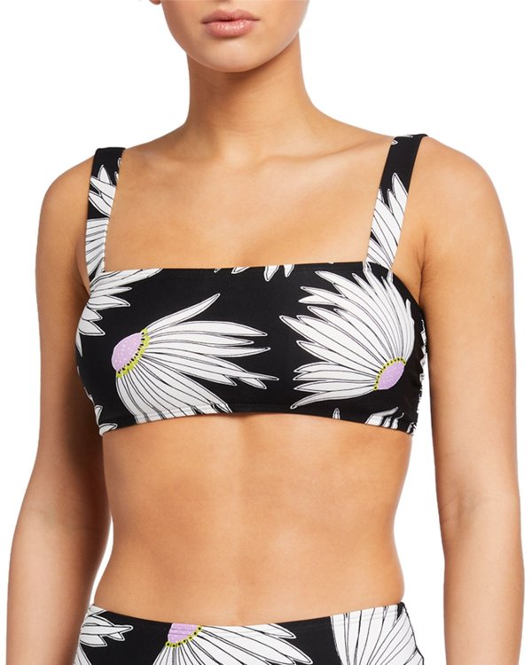 daisy square-neck bikini swim top
