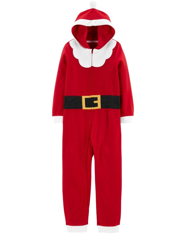 1-Piece Santa Suit Hooded Fleece Footless PJs