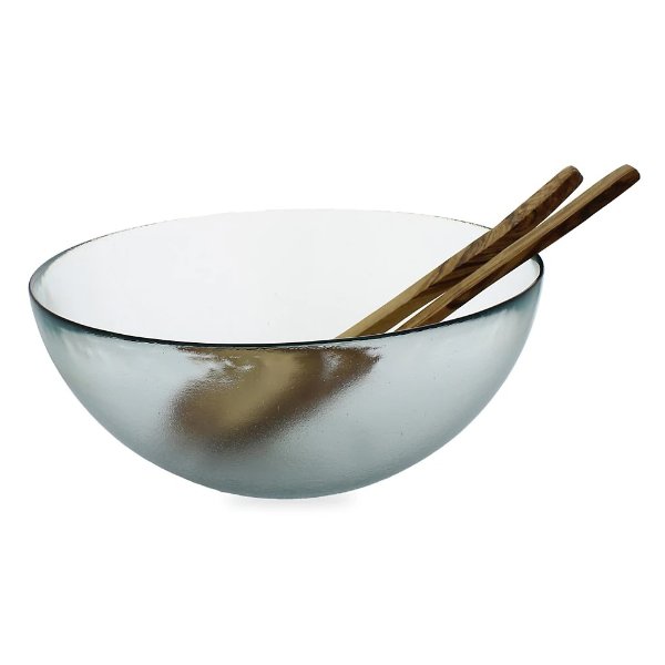 Recycled Glass Urban Salad Bowl & Olivewood Servers