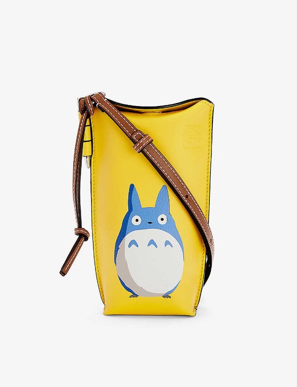 Totoro painted leather shoulder bag