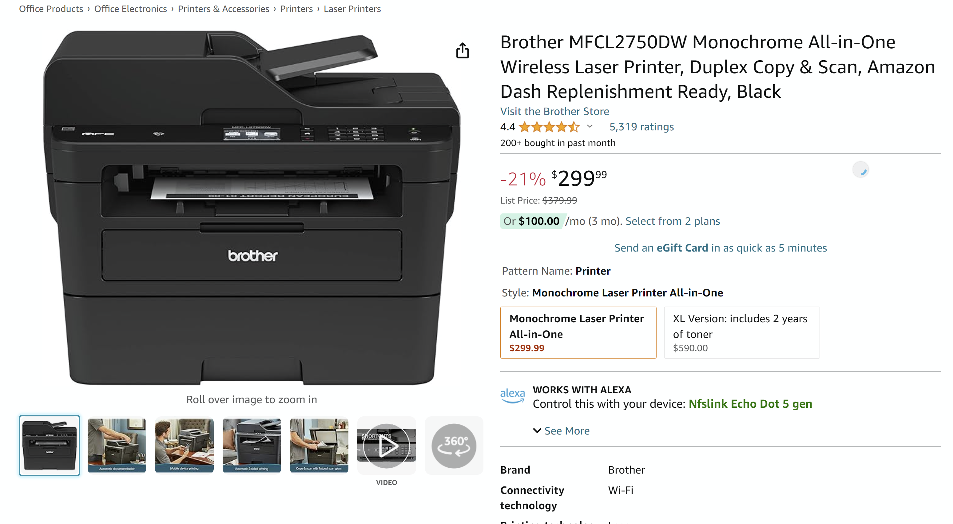Brother MFCL2750DW Monochrome All-in-One Wireless Laser Printer, Duplex Copy &amp; Scan, Amazon Dash Replenishment Ready, Black : Amazon.ca: Office Products