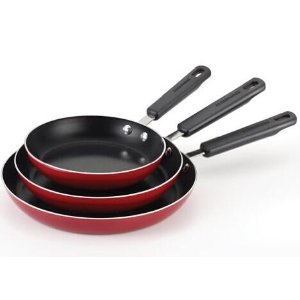 ware Aluminum Nonstick Skillet Triple Pack, Red with Black Handles