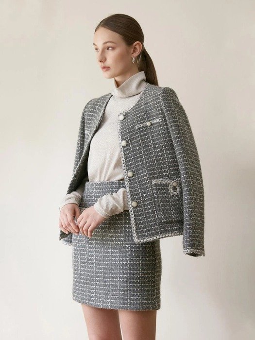 Wool Blend Tweed Mini Skirt_Grey