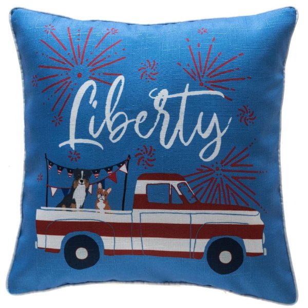 18 in. 4th of July Stars and Stripes Truck Reversible Pillow