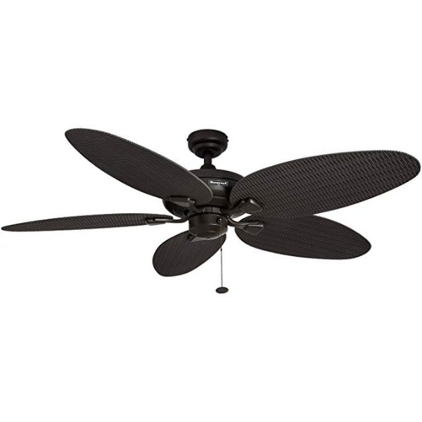Honeywell Duvall 52-Inch Tropical Ceiling Fan with Five Wet Rated Wicker Blades, Indoor/Outdoor Rated, Bronze